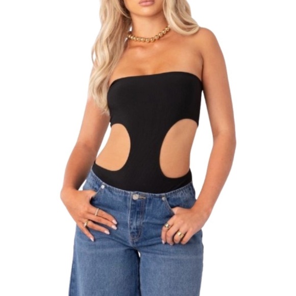 EDIKTED Vivie Cutout Rib Strapless Bodysuit XS - Picture 1 of 6
